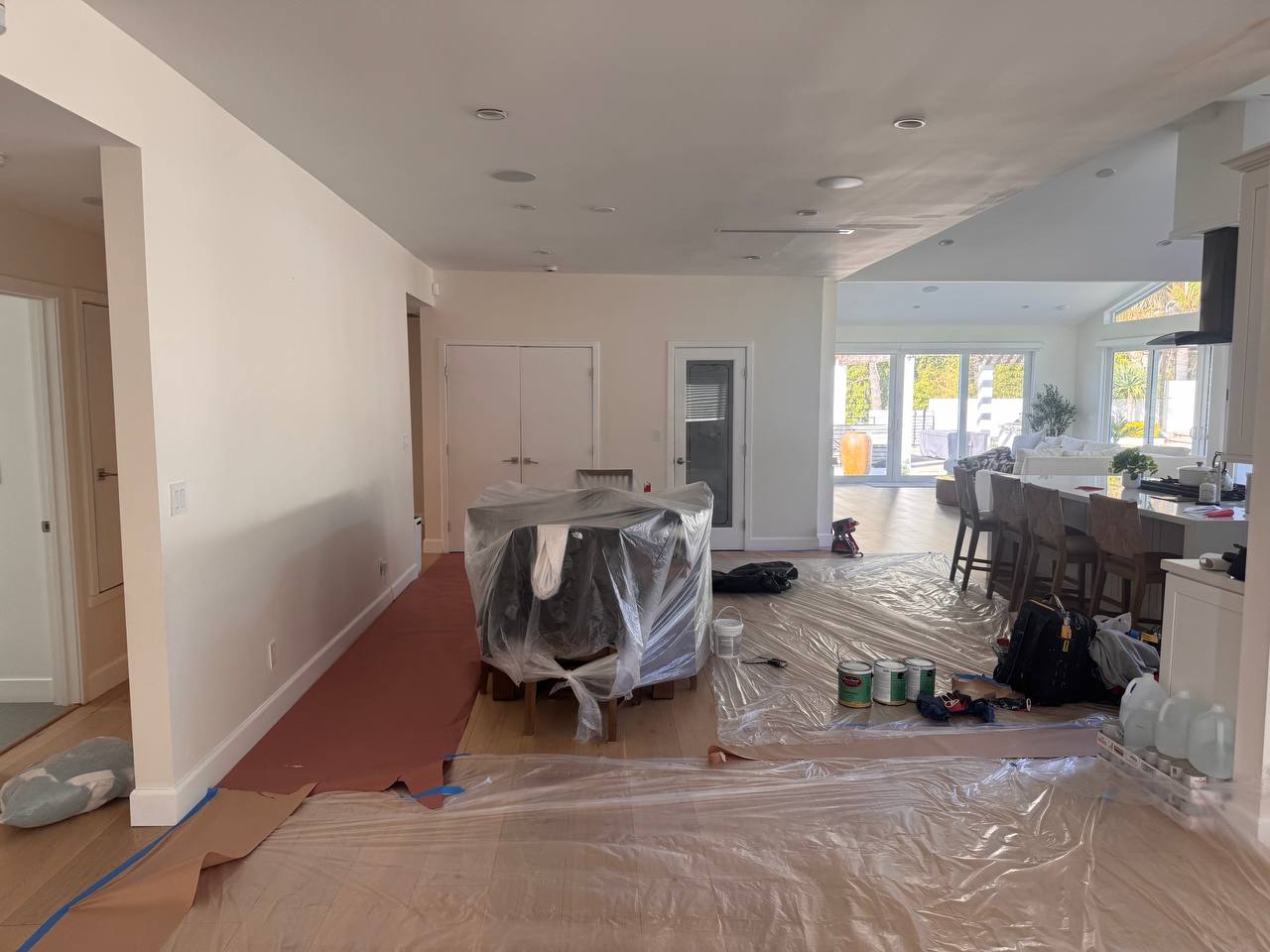 Modern Los Angeles room with freshly painted ceiling